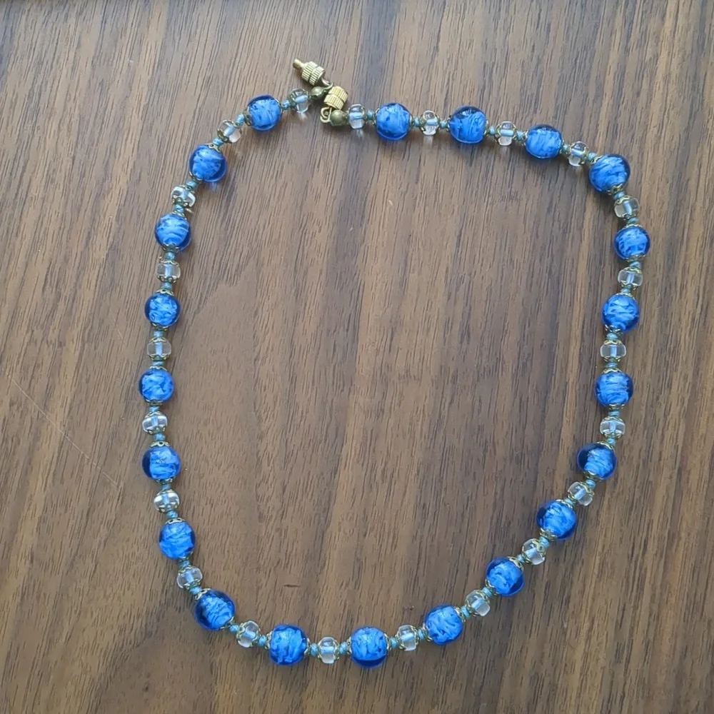Venetian Glass Blue Beaded Necklace - Picture 1 of 7